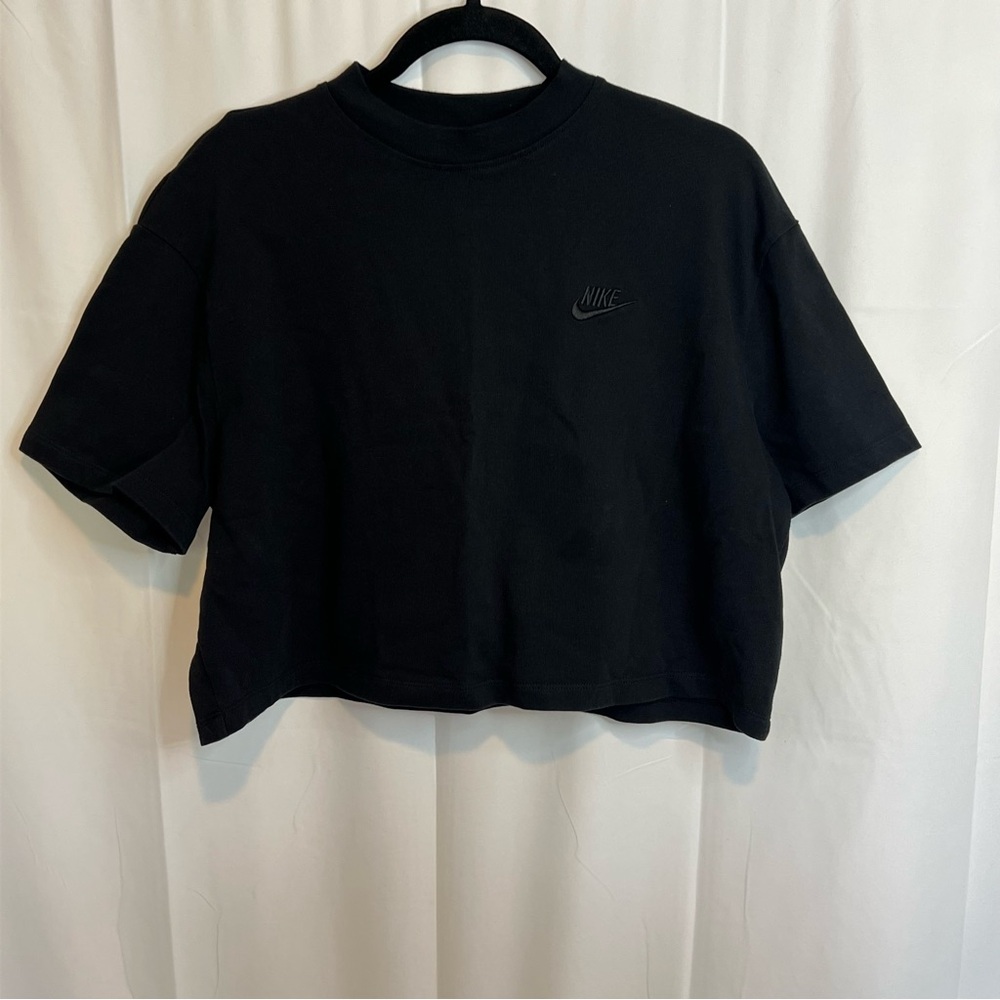 Women's Nike Cropped Tee Crew Neck Drop Sleeve Tone on Tone Logo Size Large - Picture 6 of 7